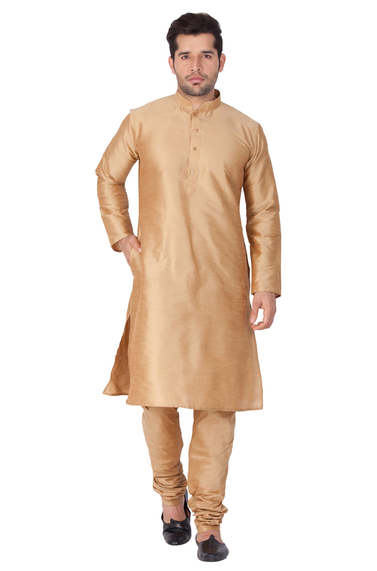 Men's Gold Silk Blend Kurta Pyjama Set