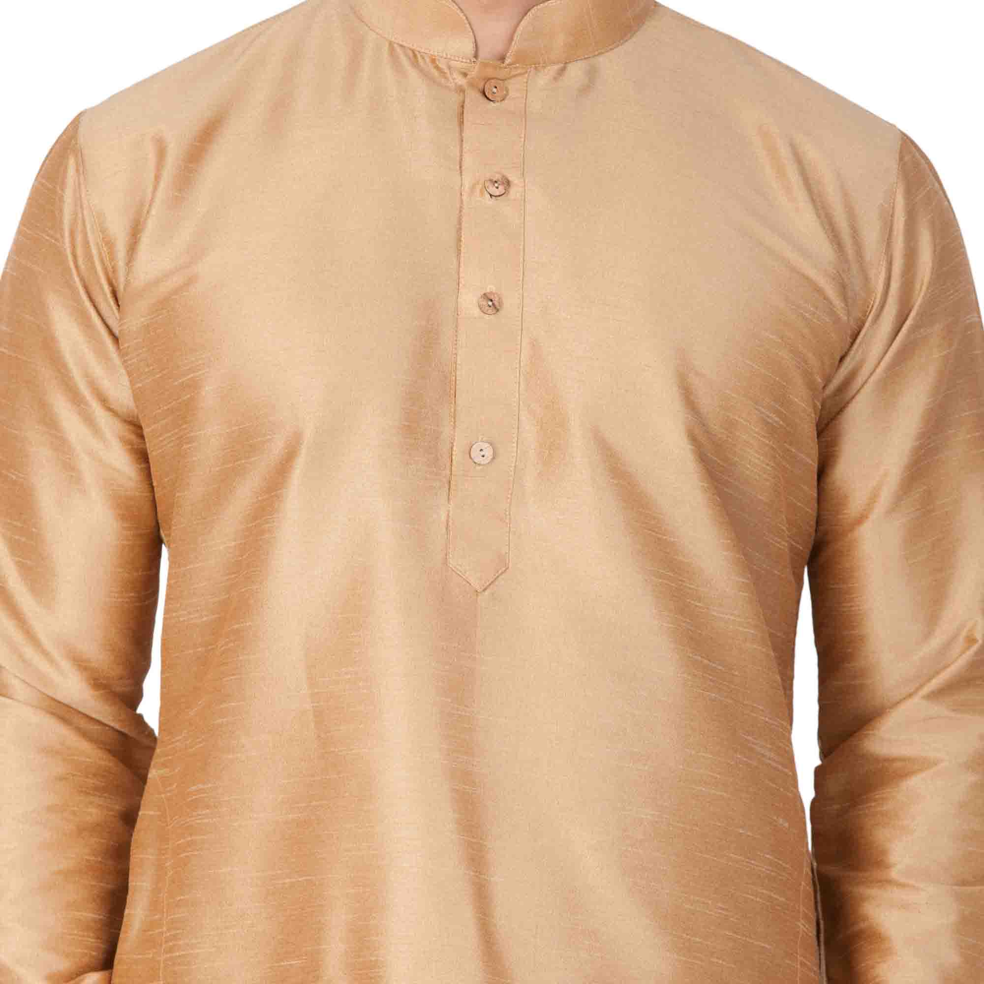 Men's Gold Silk Blend Kurta Pyjama Set