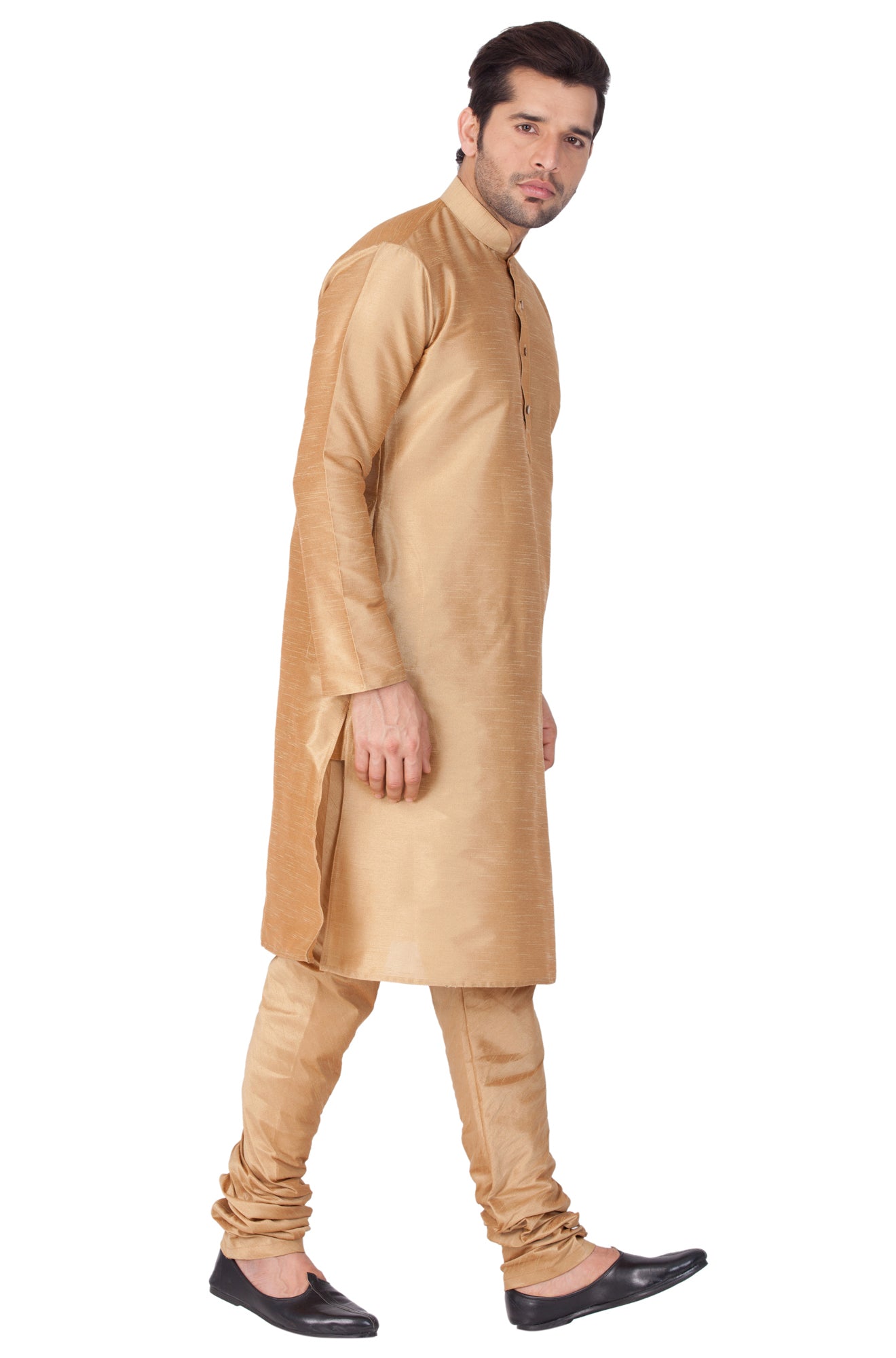 Men's Gold Silk Blend Kurta Pyjama Set