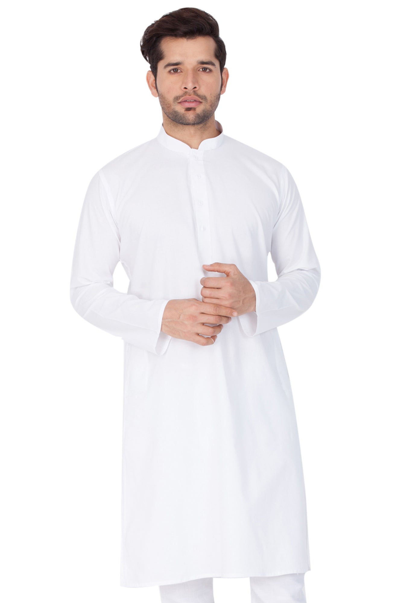 Men's White Cotton Blend Kurta