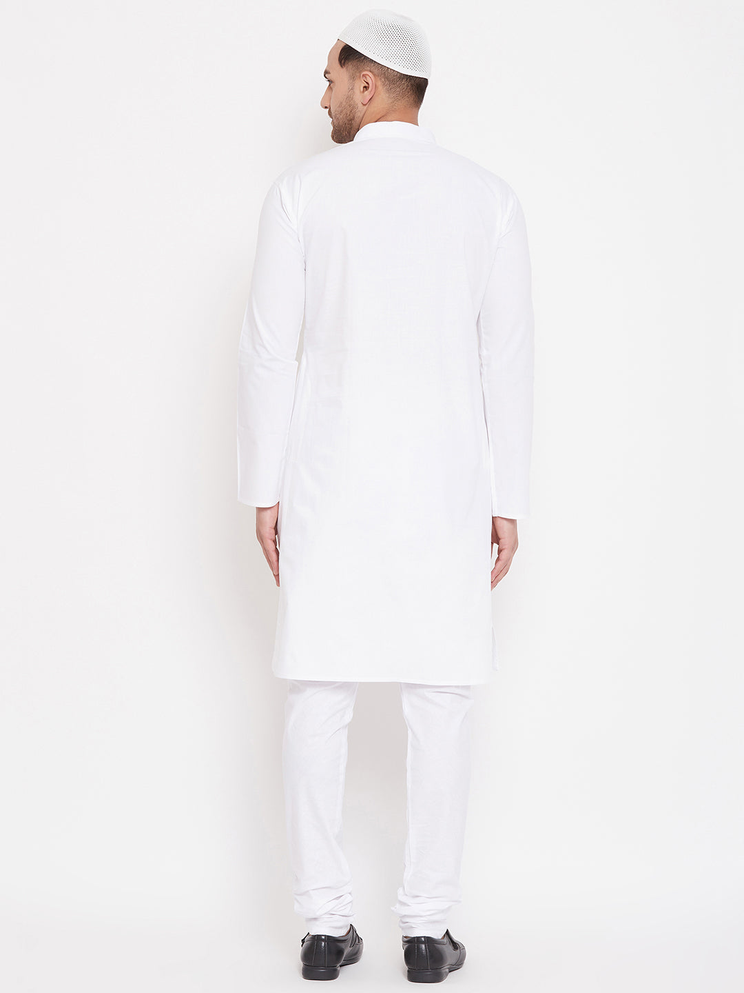 Men's White Cotton Blend Kurta Pyjama Set