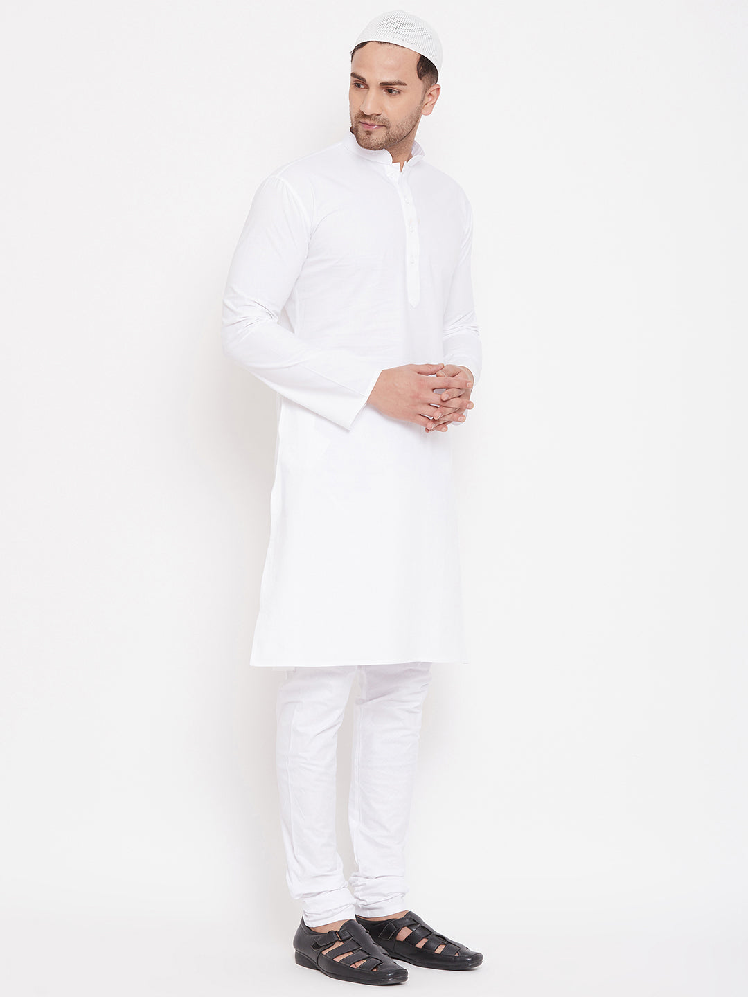 Men's White Cotton Kurta Pyjama Set