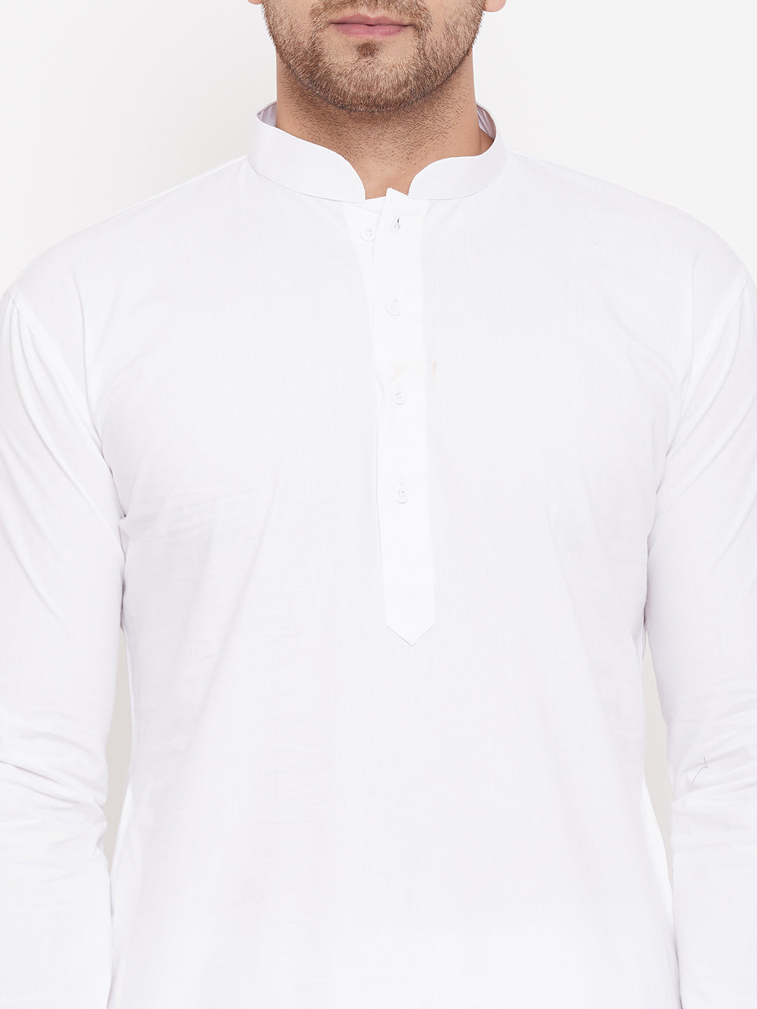 Men's White Cotton Blend Kurta Pyjama Set