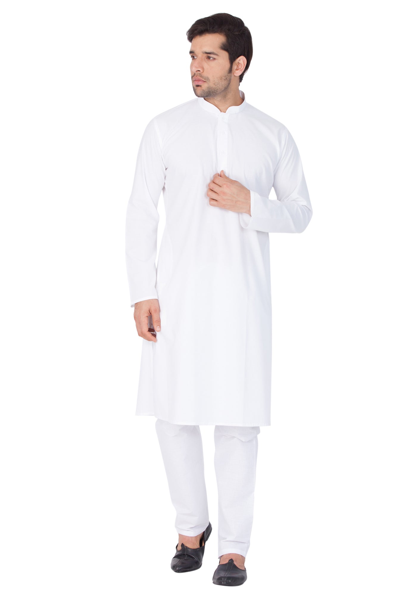 Men's White Cotton Blend Kurta Pyjama Set