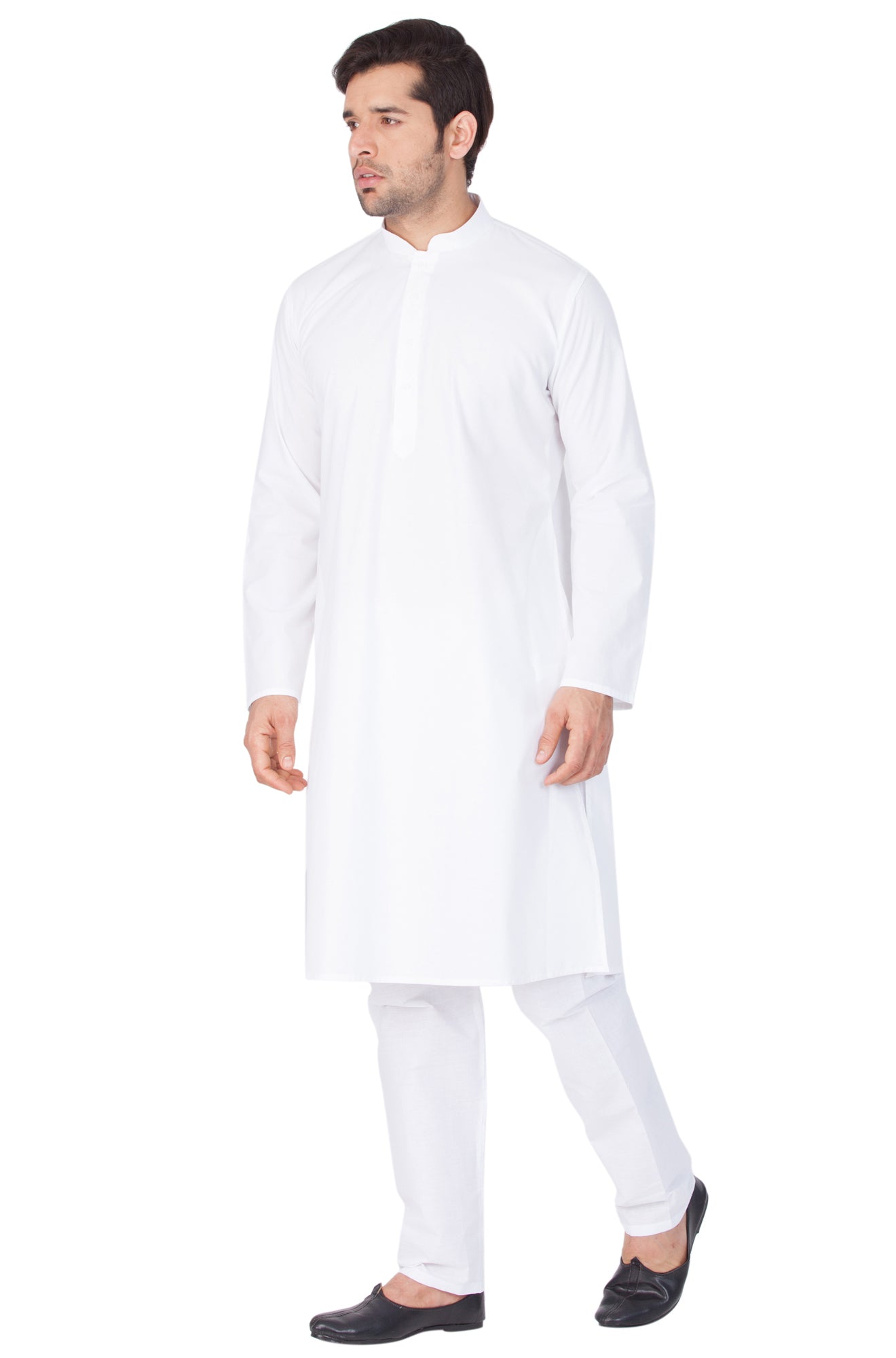 Men's White Cotton Blend Kurta Pyjama Set