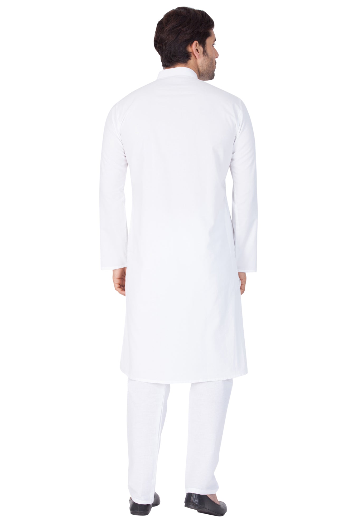 Men's White Cotton Blend Kurta Pyjama Set