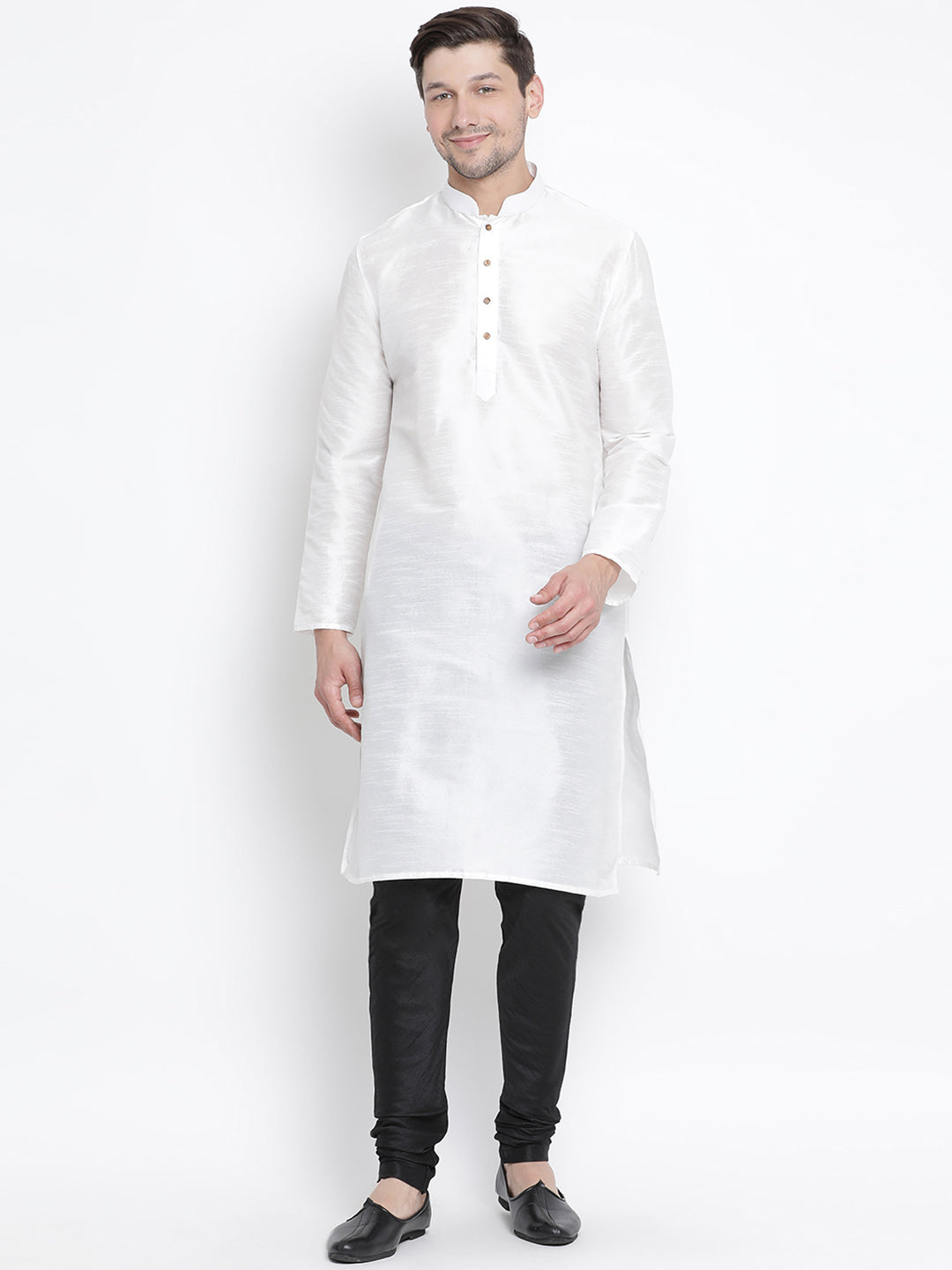 Men's White Silk Blend Kurta Pyjama Set