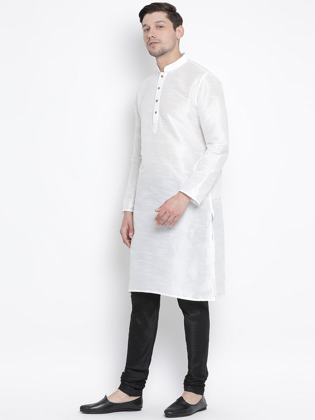 Men's White Silk Blend Kurta Pyjama Set