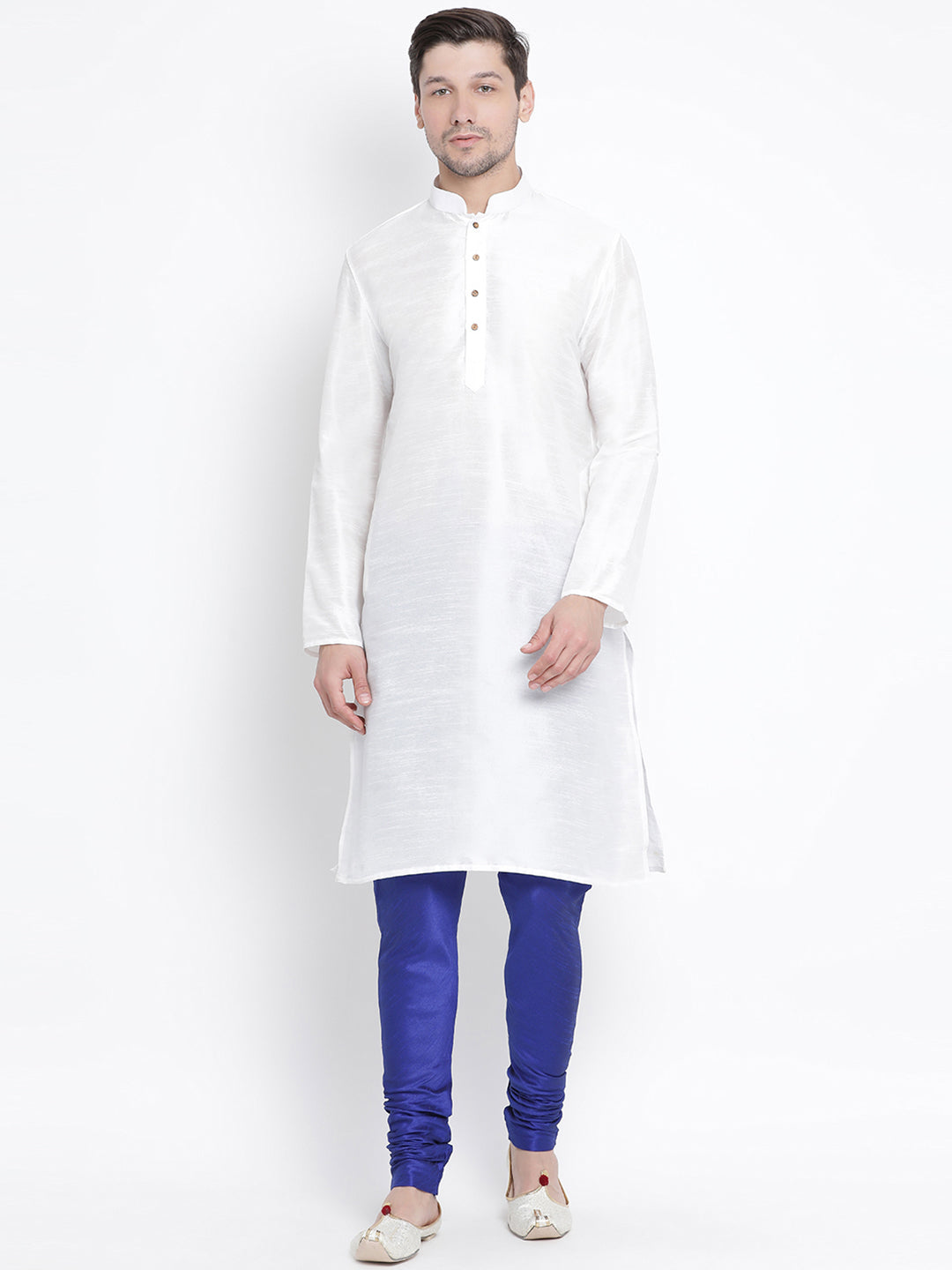 Men's White Silk Blend Kurta Pyjama Set