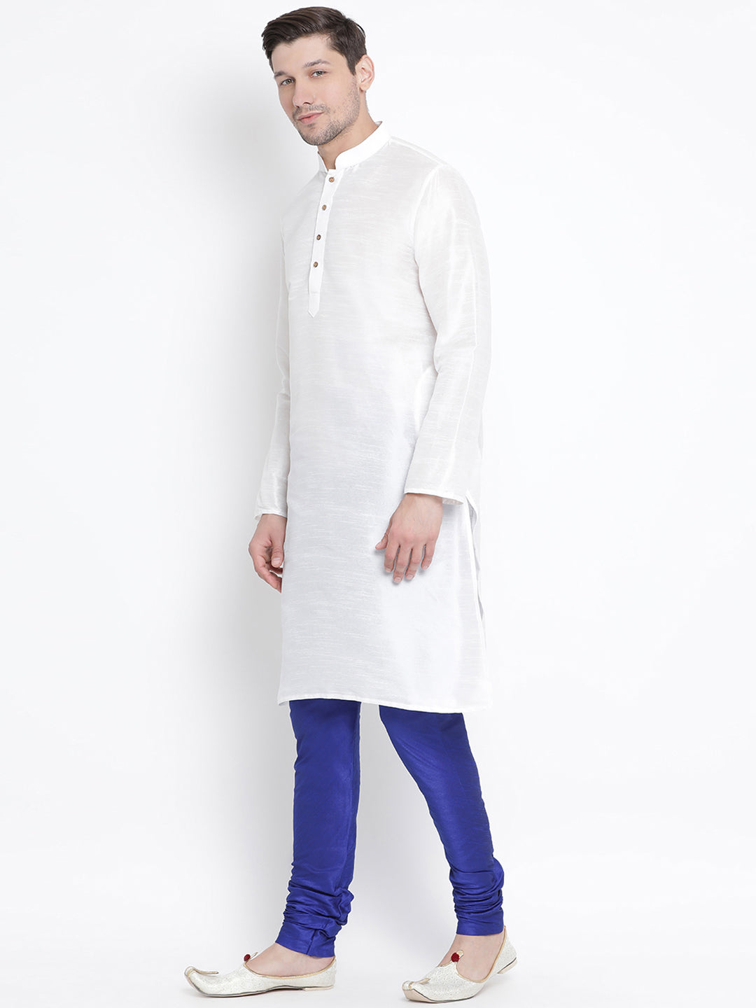 Men's White Silk Blend Kurta Pyjama Set