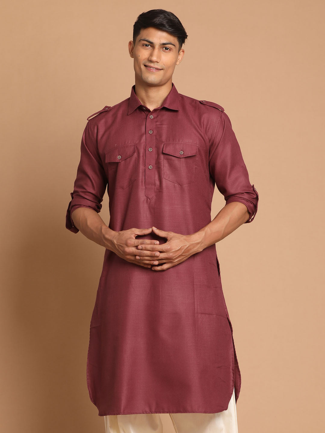 Men's Purple Cotton Blend Kurta