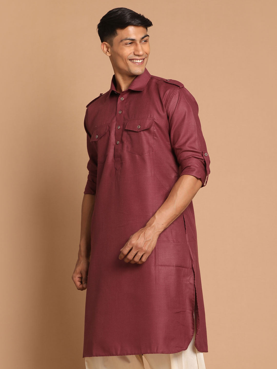 Men's Purple Cotton Blend Kurta