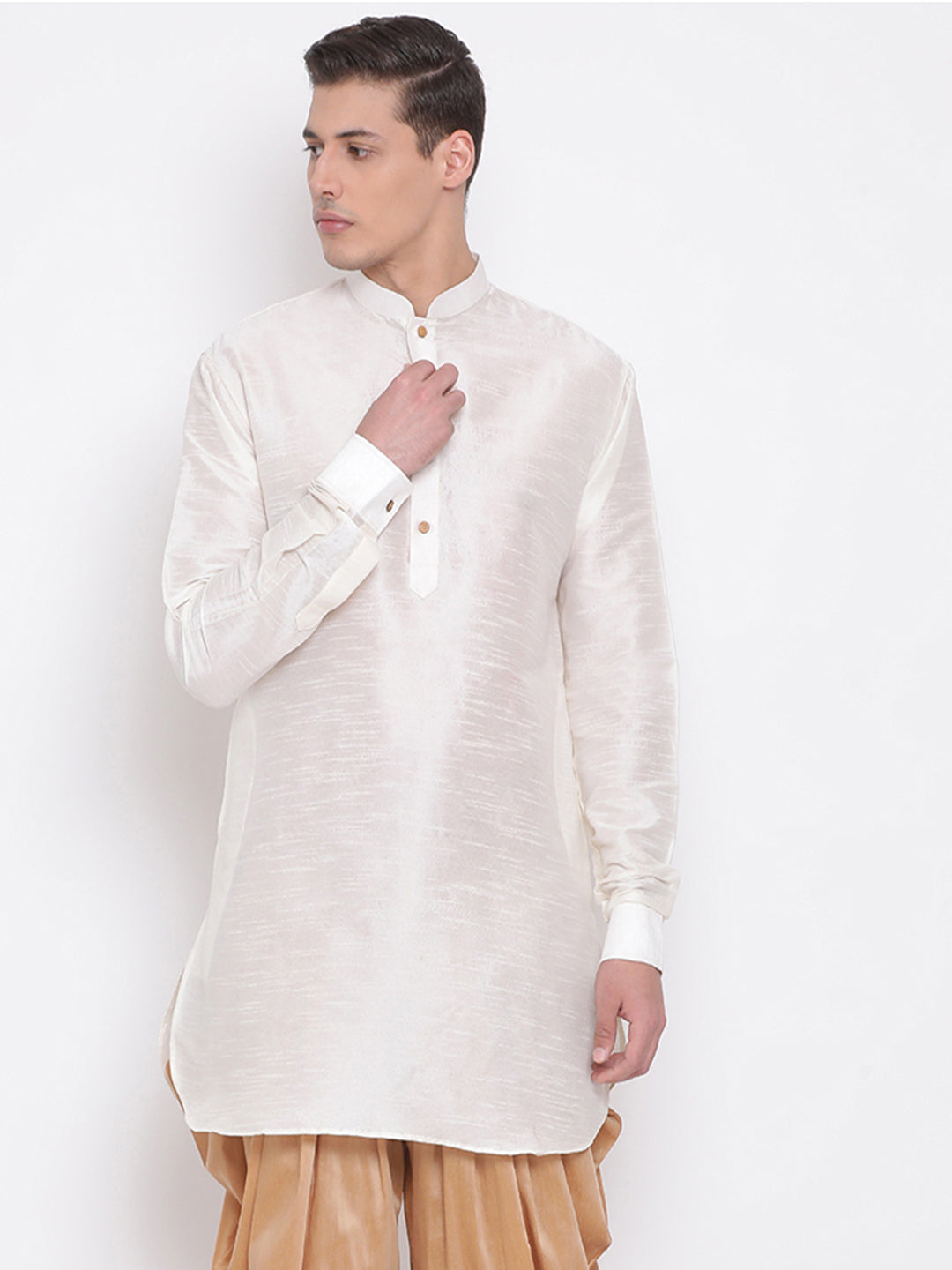 Men's Cream Silk Blend U Kurta