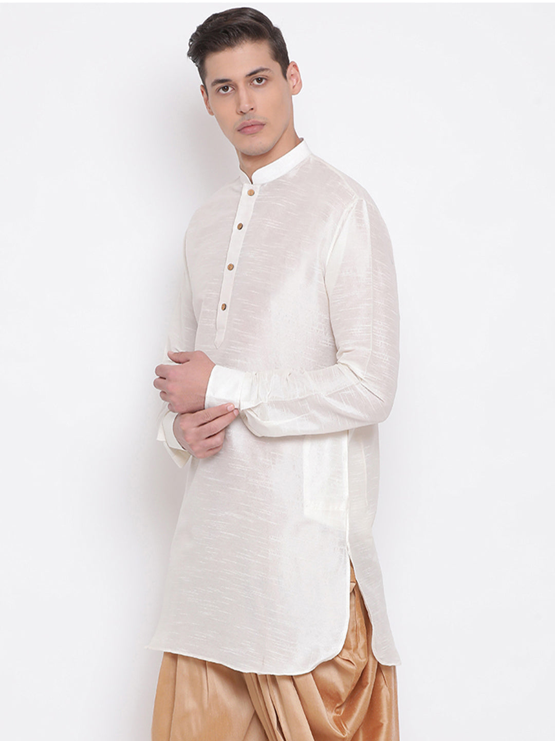 Men's Cream Silk Blend U Kurta