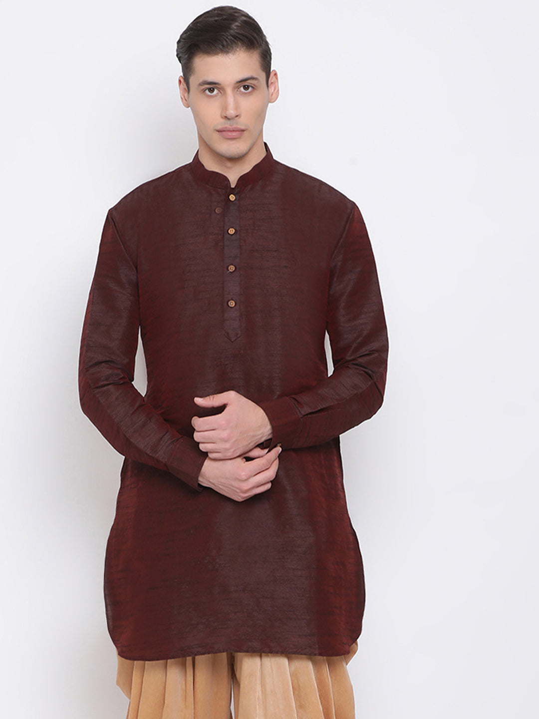 Men's Burgandy Silk Blend U Kurta