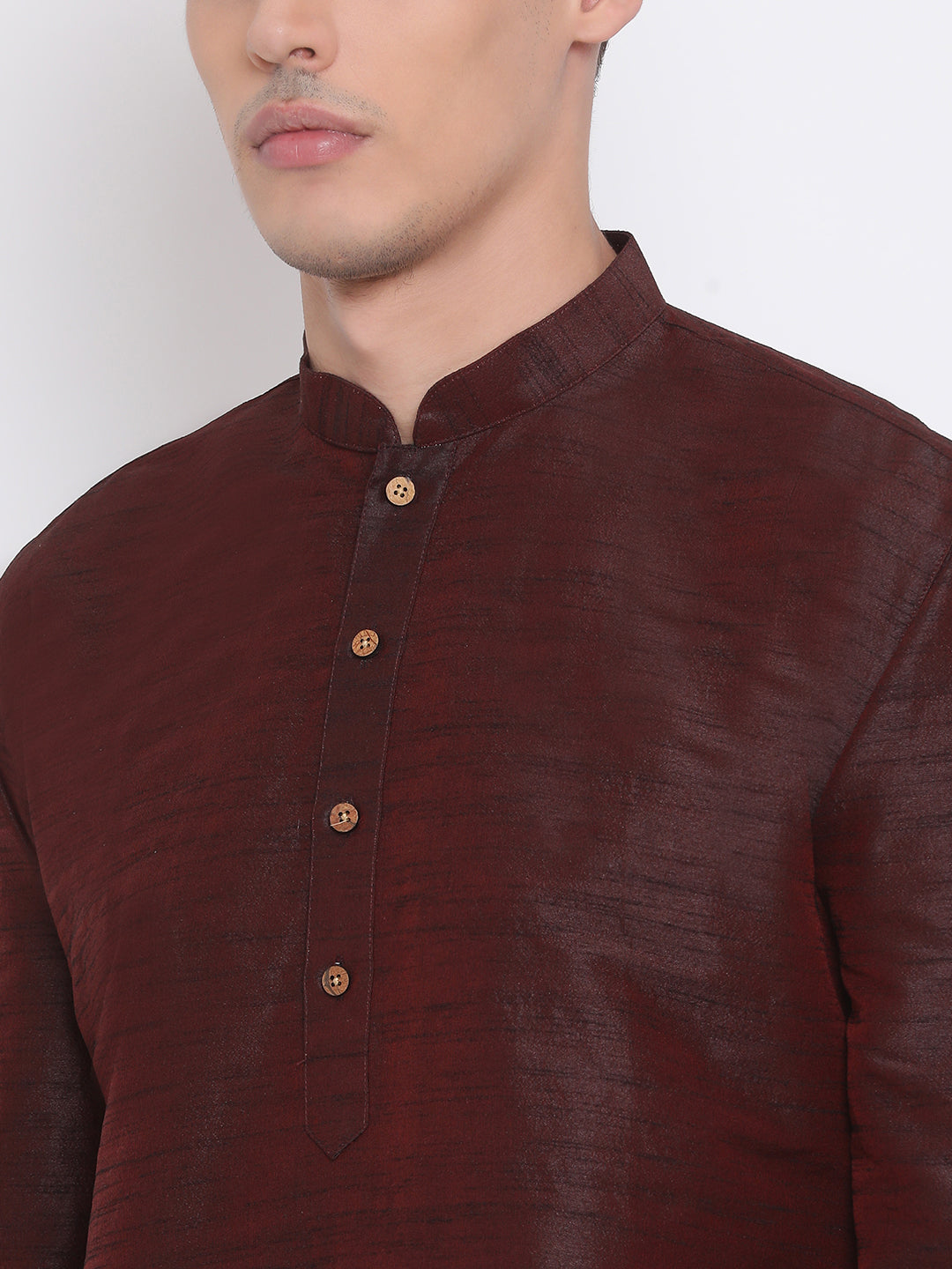 Men's Burgandy Silk Blend U Kurta