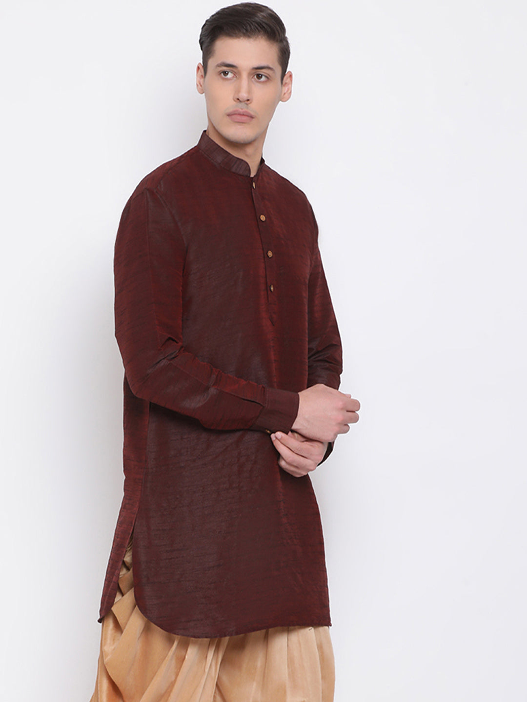 Men's Burgandy Silk Blend U Kurta