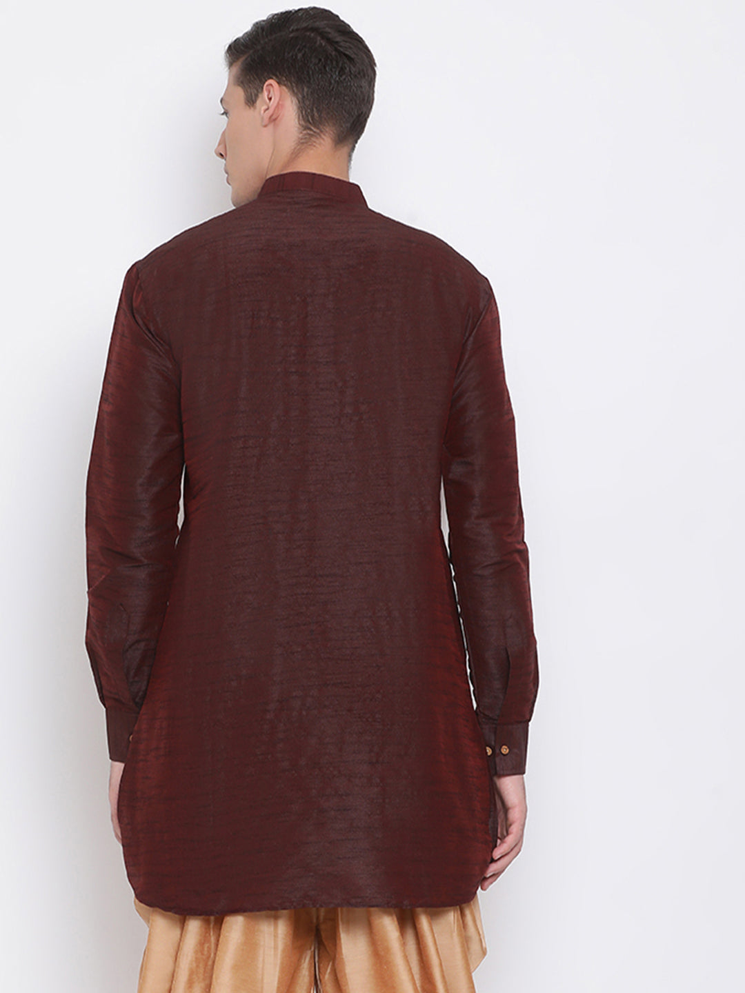 Men's Burgandy Silk Blend U Kurta