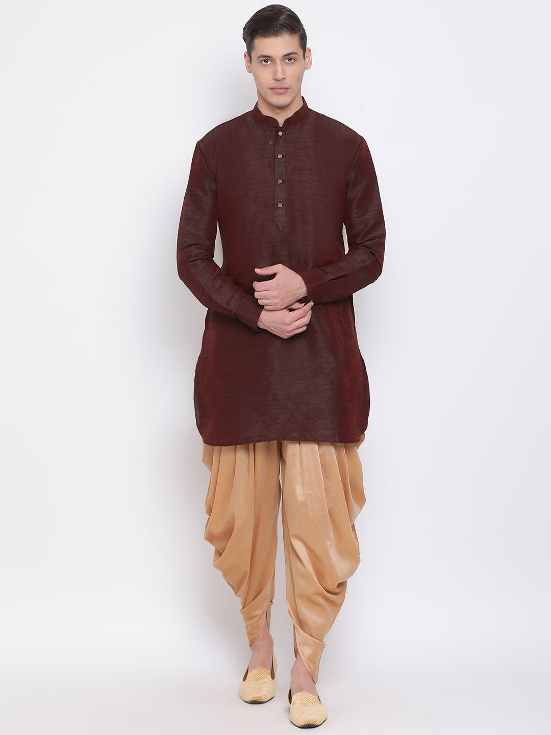 Men's Burgandy Silk Blend U Kurta