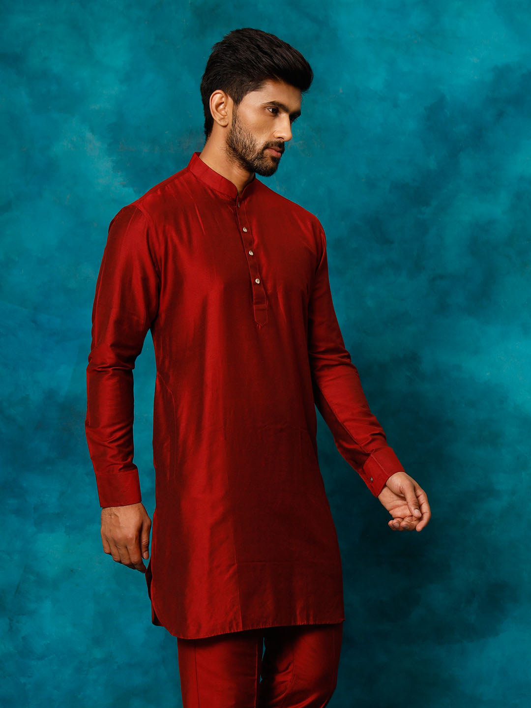 Men's Maroon Viscose Kurta