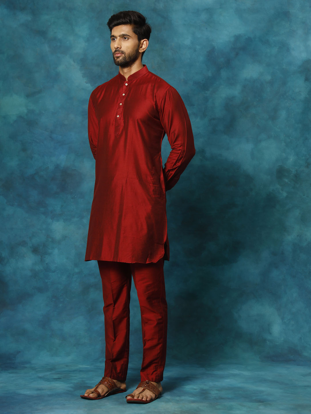 Men's Maroon Viscose Kurta Pyjama Set