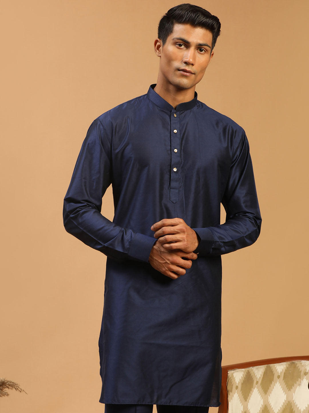 Men's Navy Blue Viscose Kurta