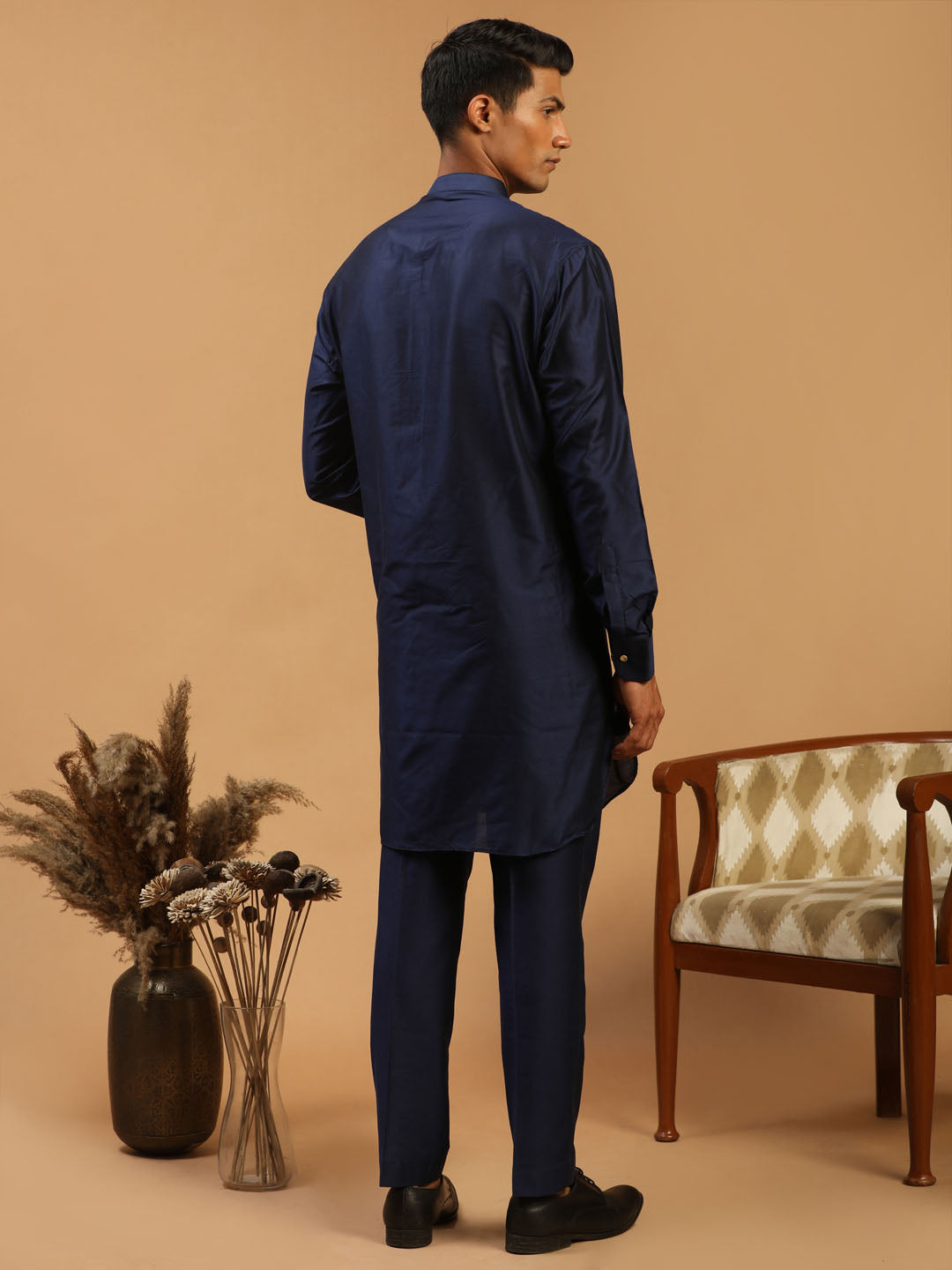 Men's Navy Blue Viscose Kurta Pyjama Set