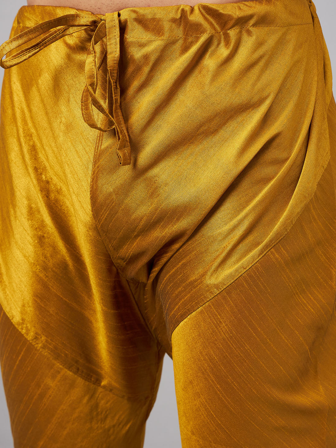 Men's Mustard And Brown Silk Blend Jacket, Kurta and Pyjama Set