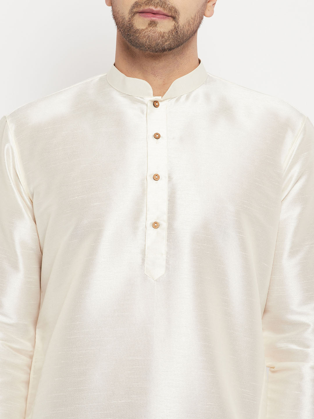 Men's Cream Silk Blend Kurta Pyjama Set