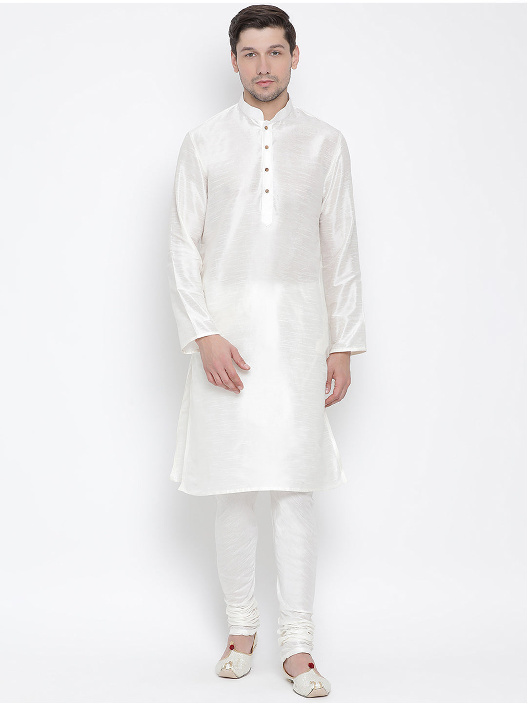 Men's White Silk Blend Kurta Pyjama Set