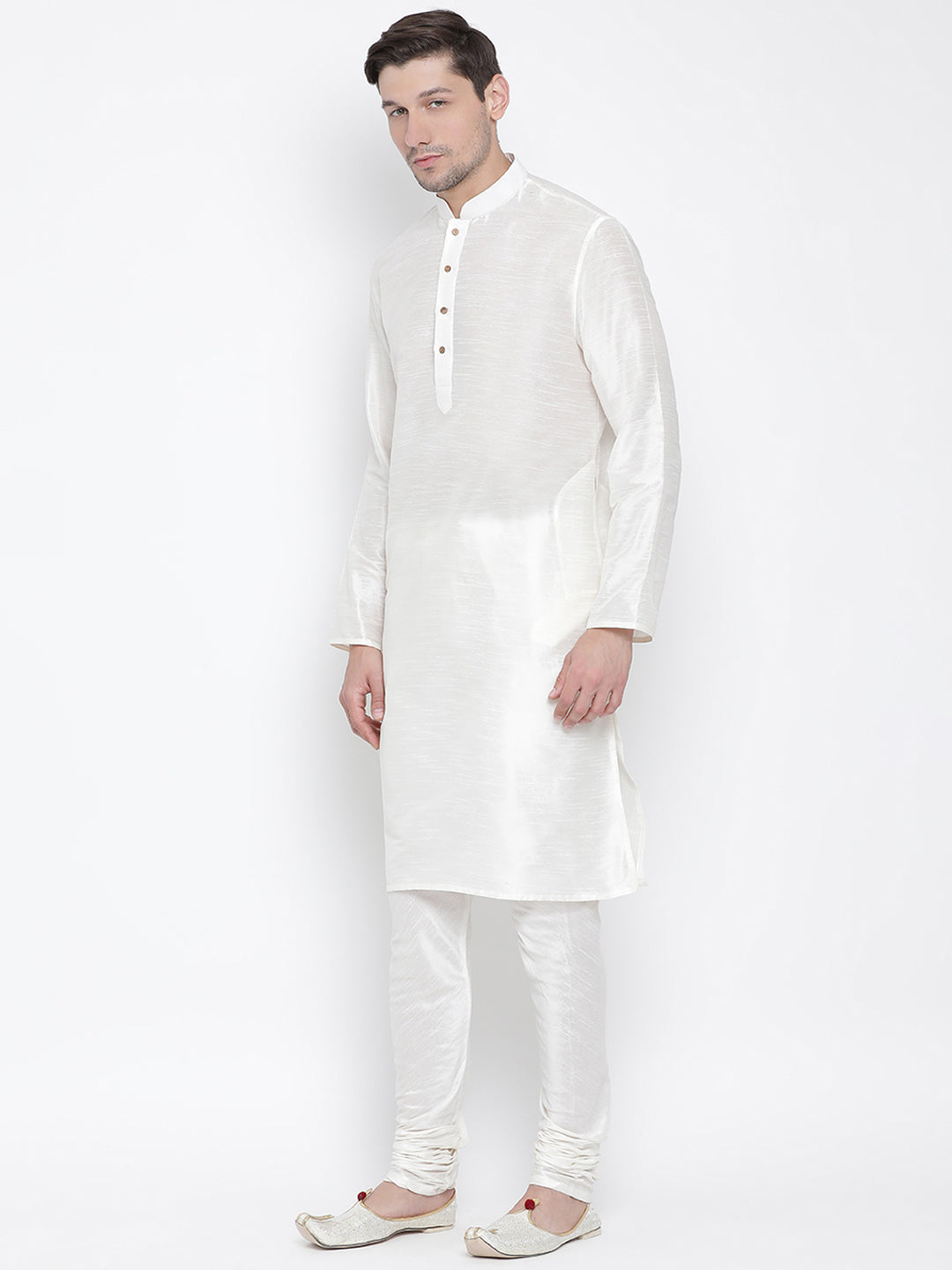 Men's White Silk Blend Kurta Pyjama Set