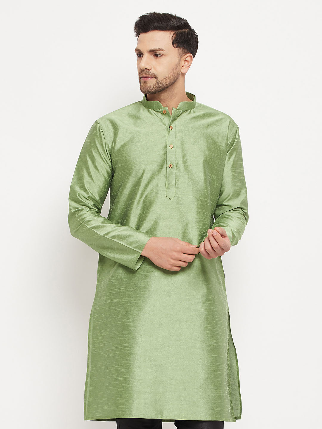 Men's Light Green Silk Blend Kurta