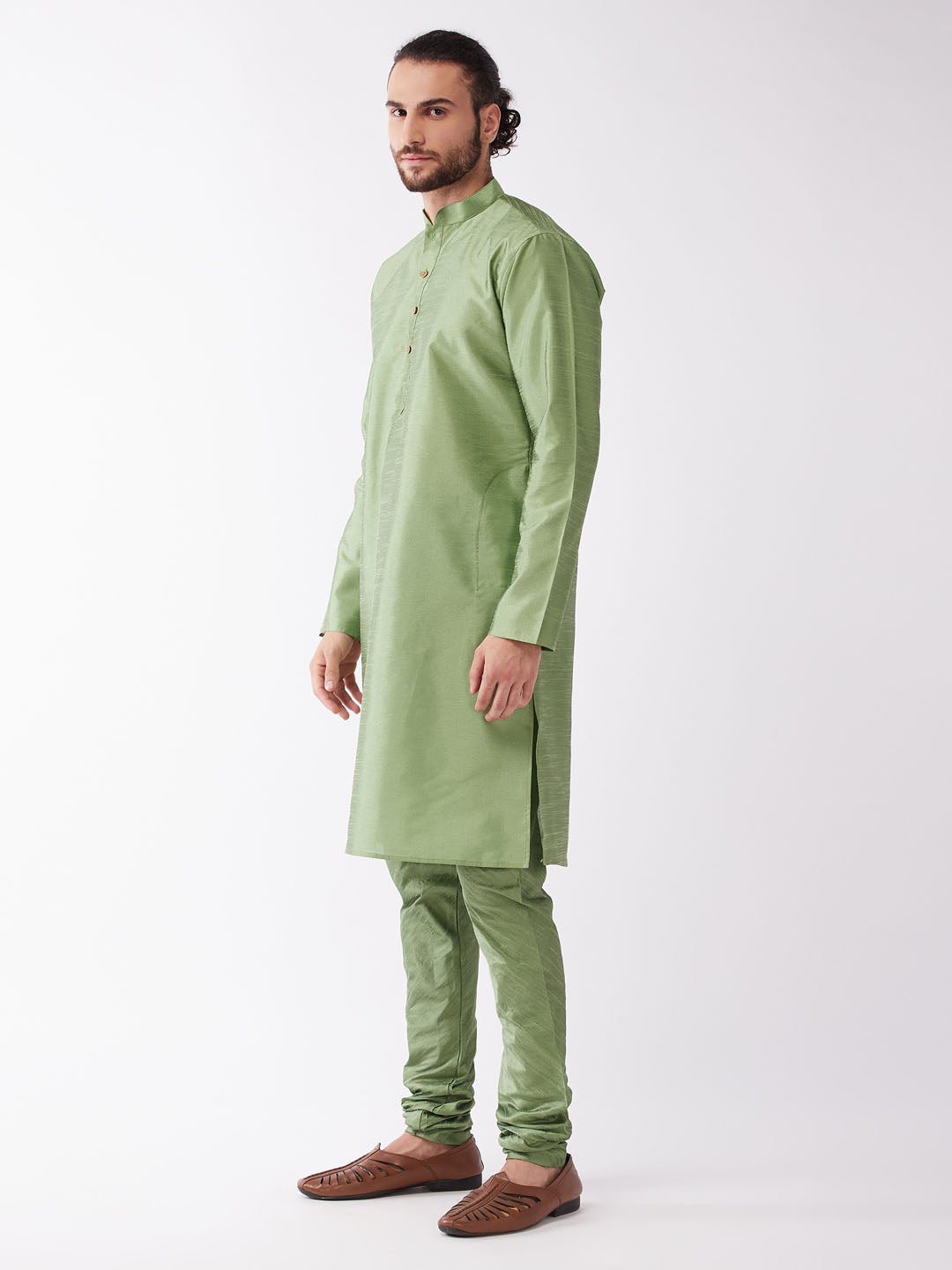 Men's Light Green Silk Blend Kurta Pyjama Set