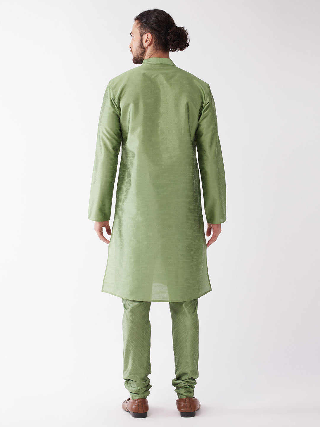 Men's Light Green Silk Blend Kurta Pyjama Set