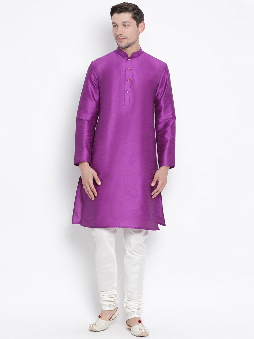 Men's Purple Silk Blend Kurta Pyjama Set