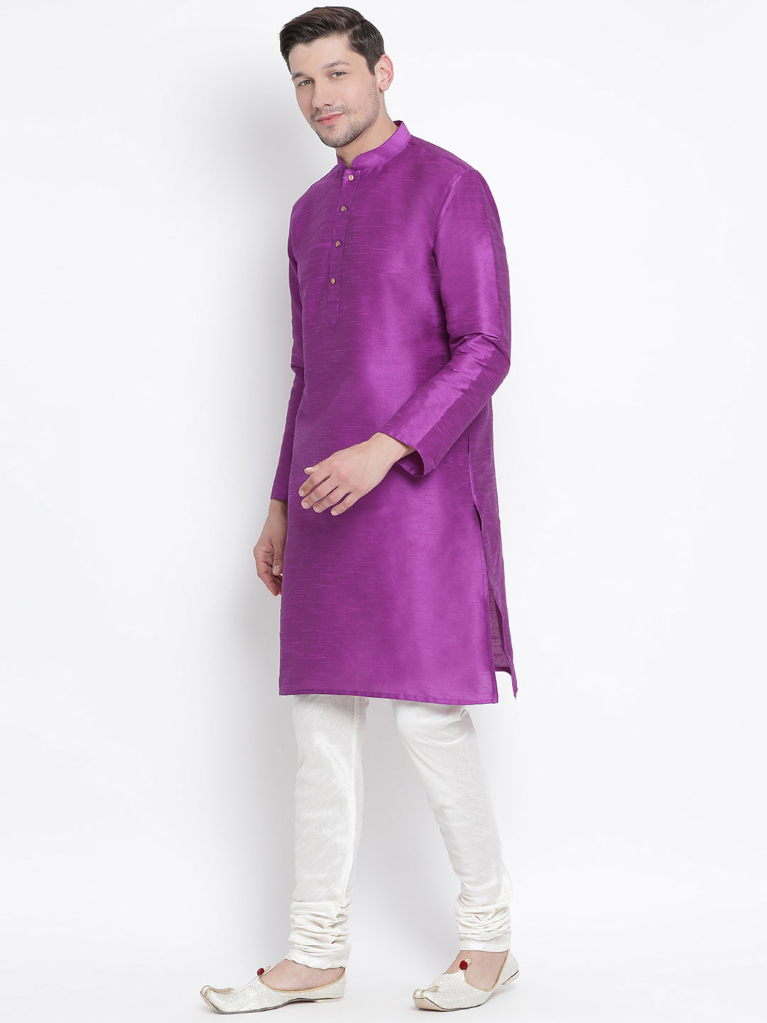 Men's Purple Silk Blend Kurta Pyjama Set