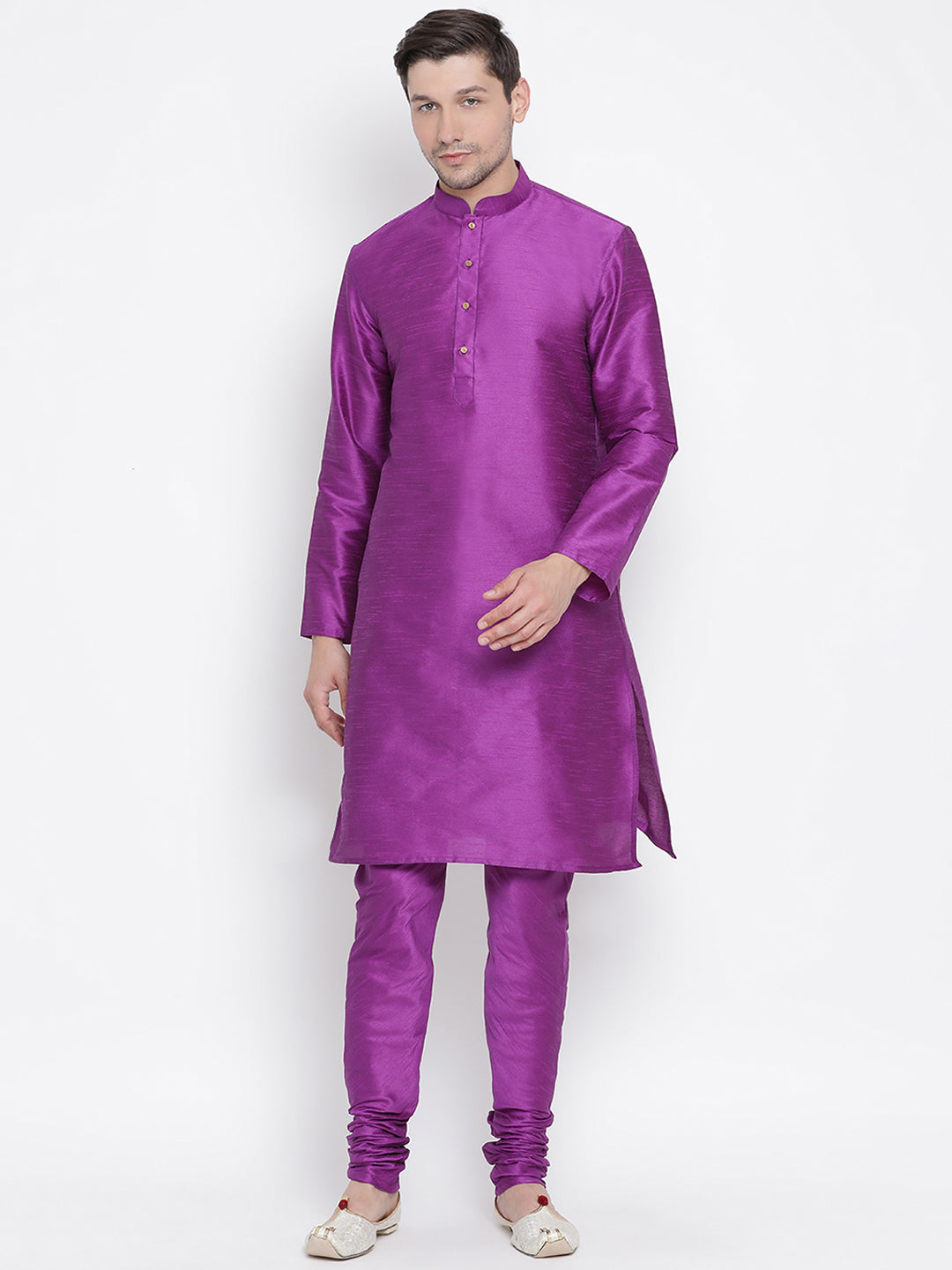 Men's Purple Silk Blend Kurta Pyjama Set