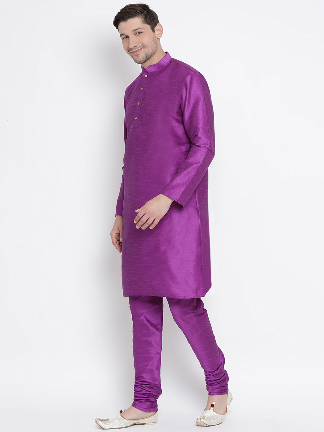 Men's Purple Silk Blend Kurta Pyjama Set