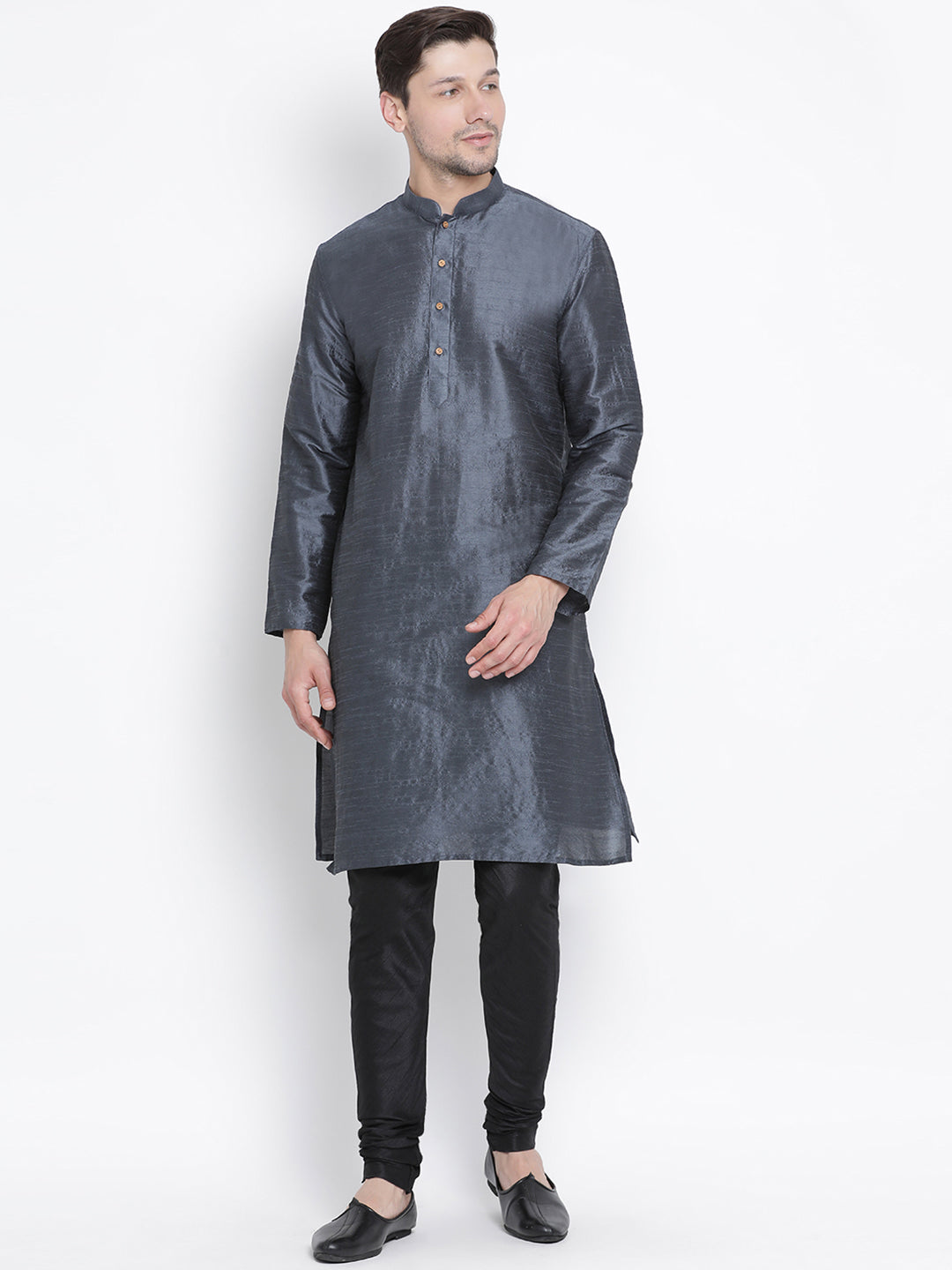 Men's Grey Silk Blend Kurta Pyjama Set