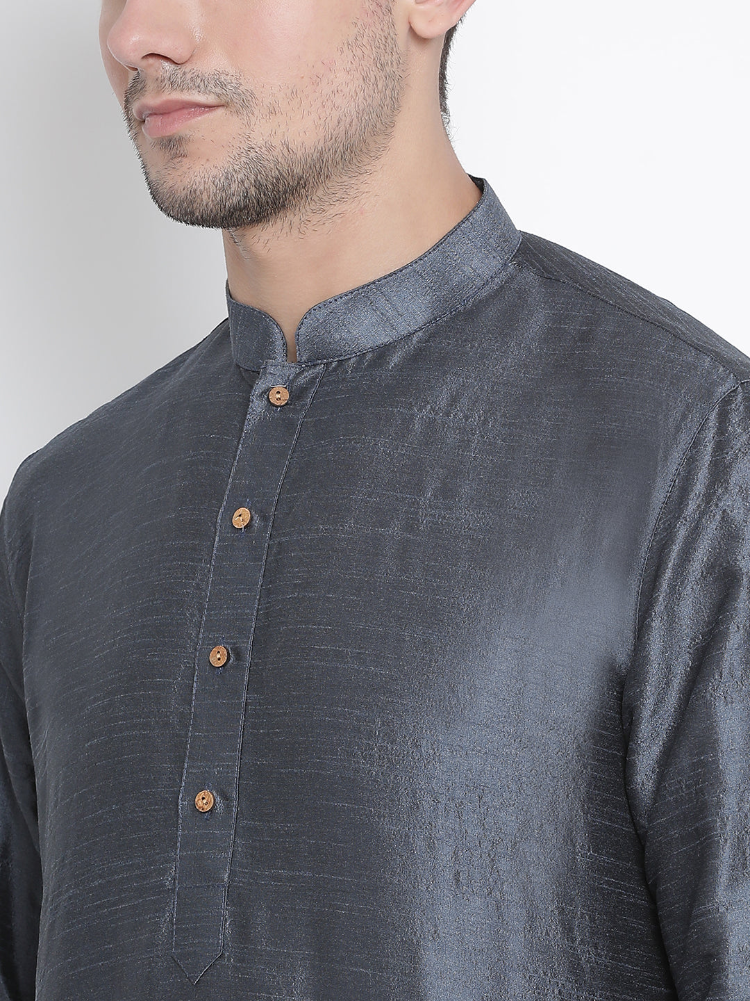 Men's Grey Silk Blend Kurta Pyjama Set