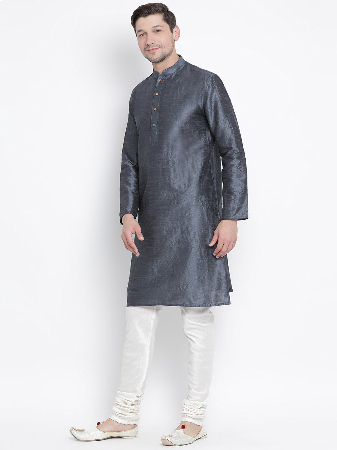 Men's Grey Silk Blend Kurta Pyjama Set