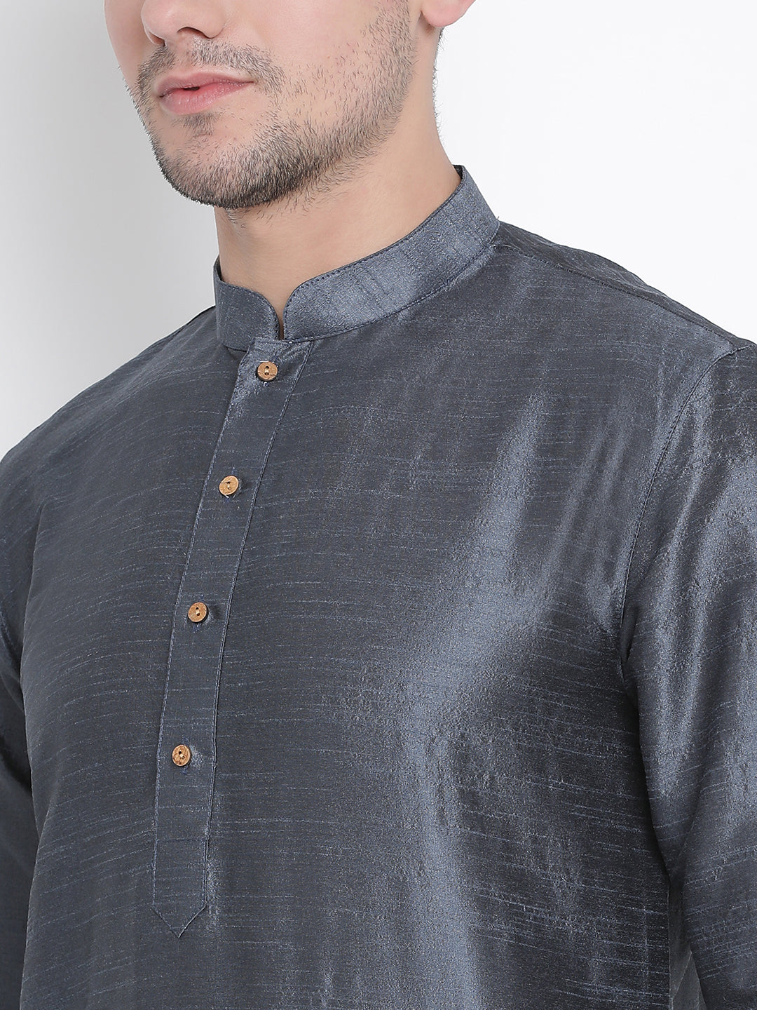 Men's Grey Silk Blend Kurta Pyjama Set