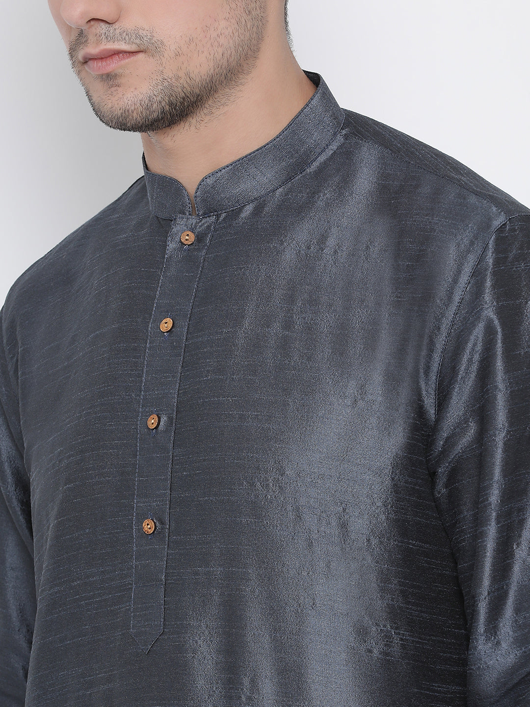 Men's Grey Silk Blend Kurta Pyjama Set