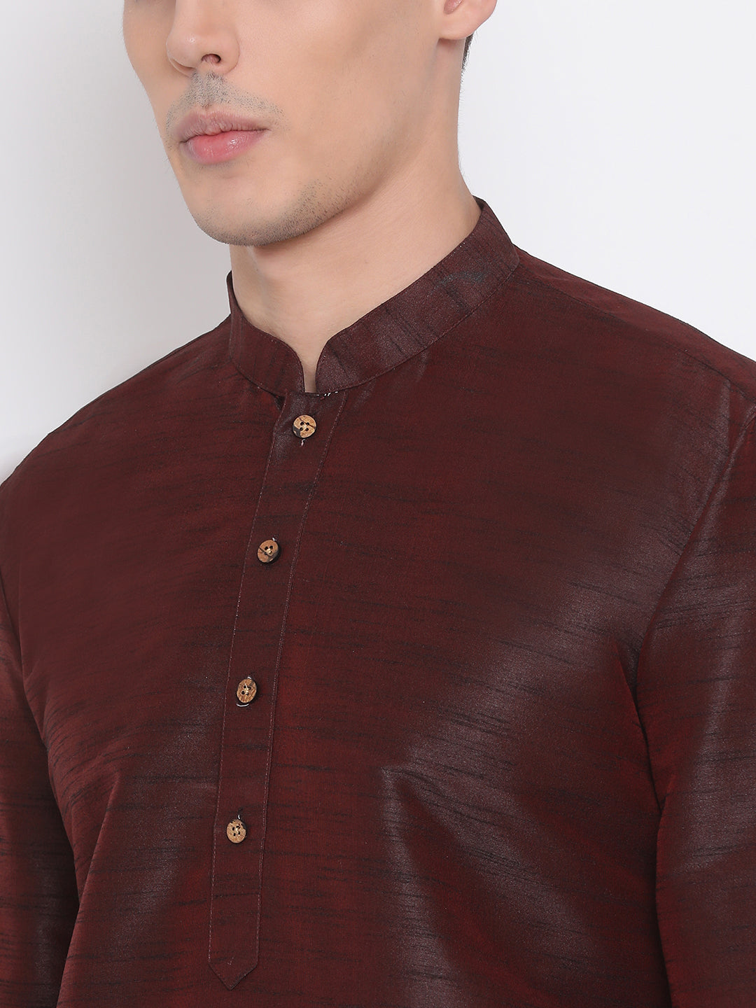 Men's Wine Silk Blend Kurta Pyjama Set