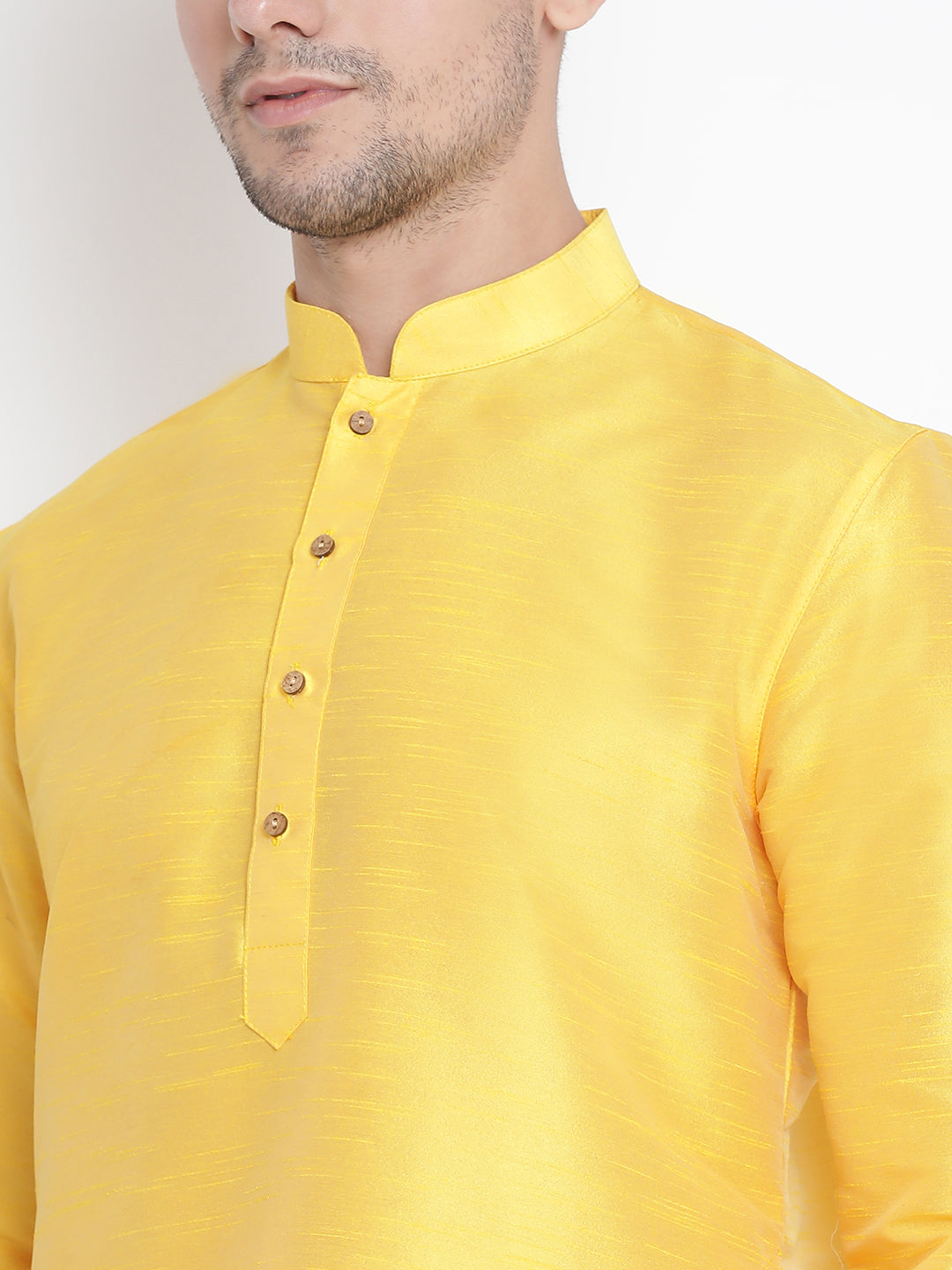 Men's Yellow Silk Blend Kurta Pyjama Set