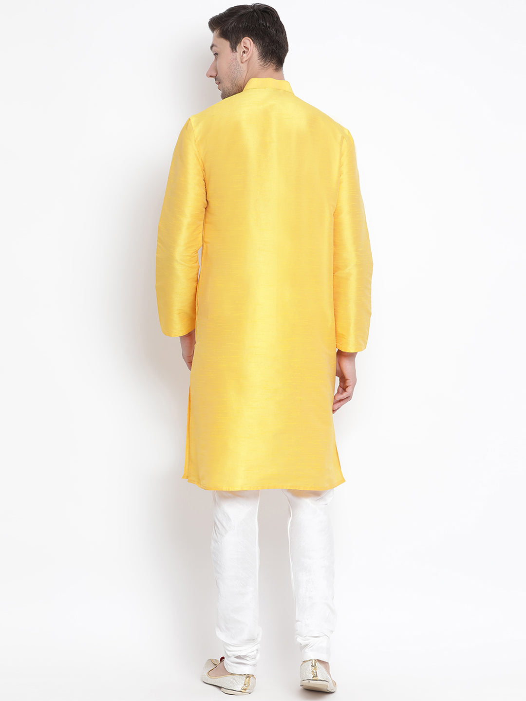 Men's Yellow Silk Blend Kurta Pyjama Set