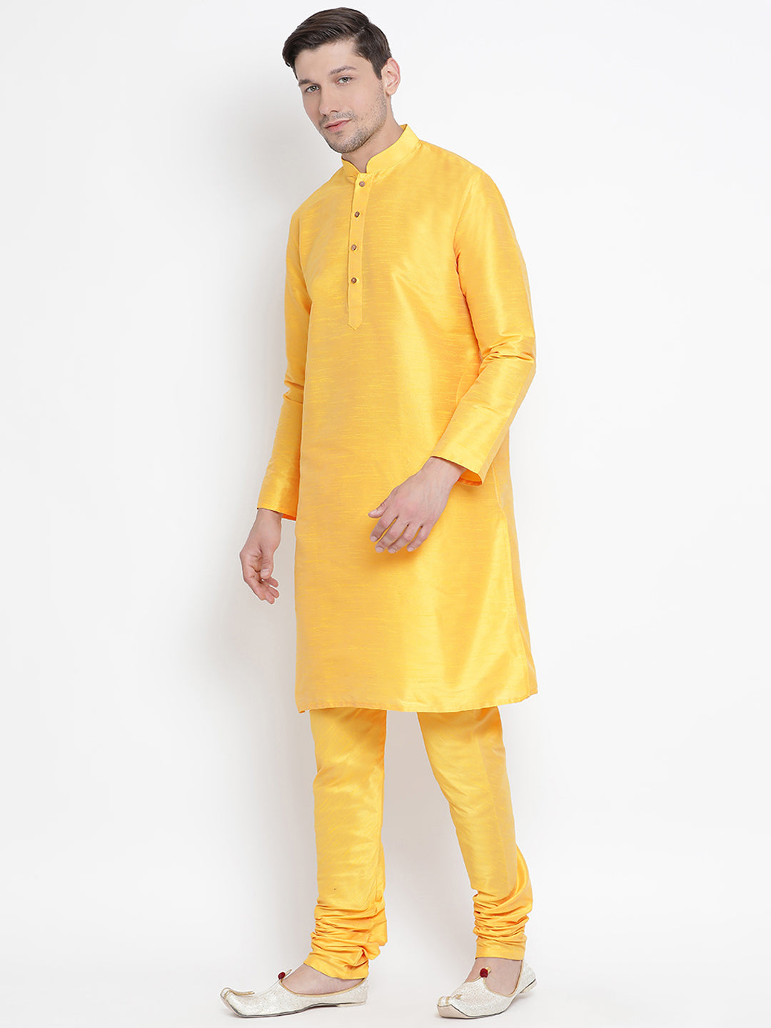 Men's Yellow Silk Blend Kurta Pyjama Set