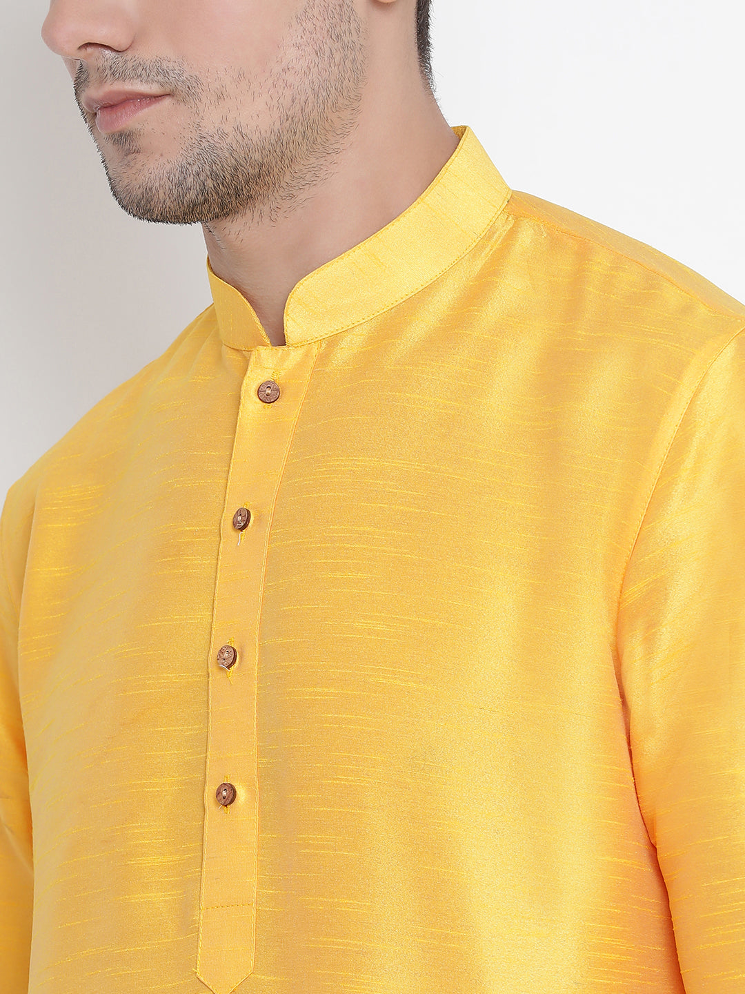 Men's Yellow Silk Blend Kurta Pyjama Set