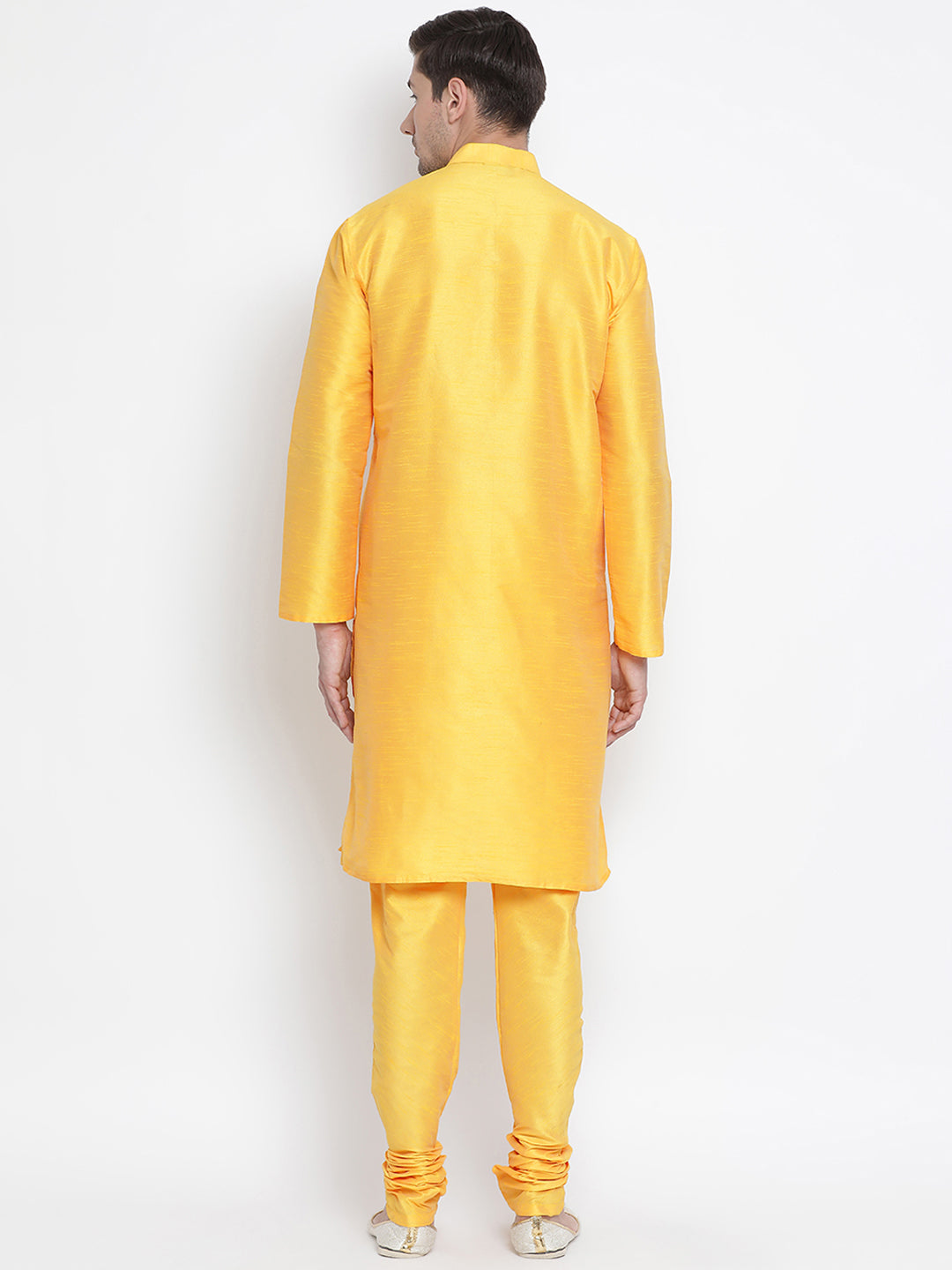 Men's Yellow Silk Blend Kurta Pyjama Set