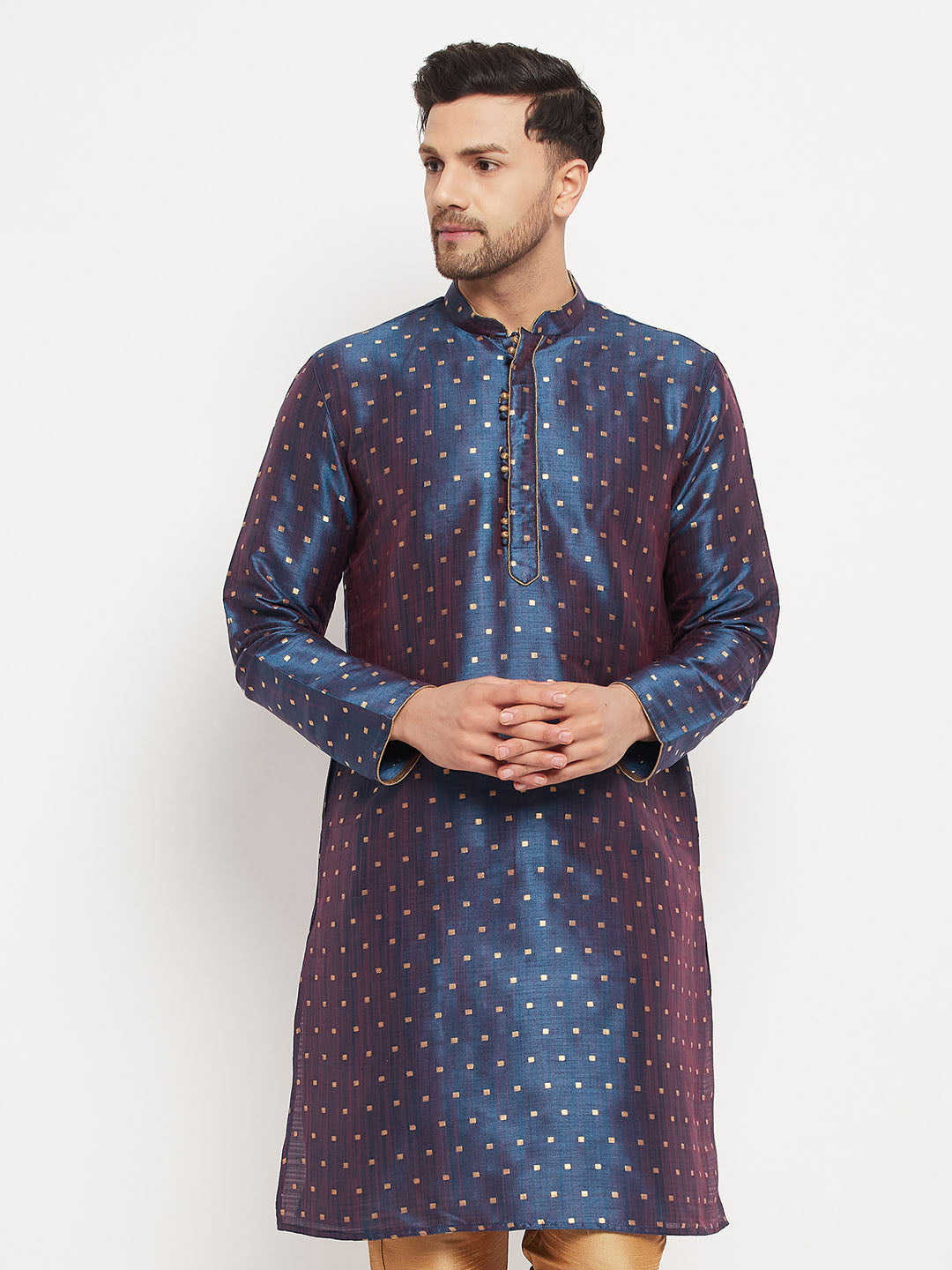 Men's Blue Silk Blend Kurta